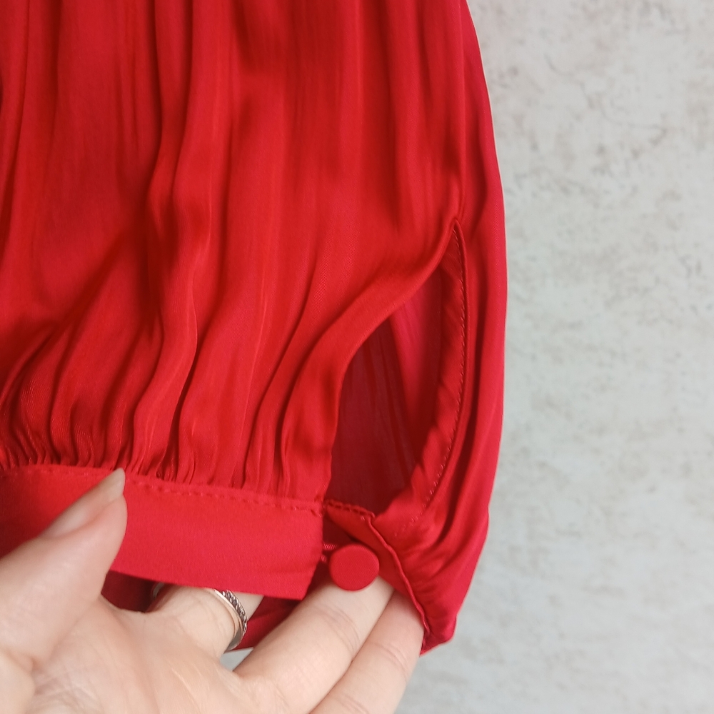 J Crew Ruffleneck Drapey Blouse In Red - Picture 6 of 8